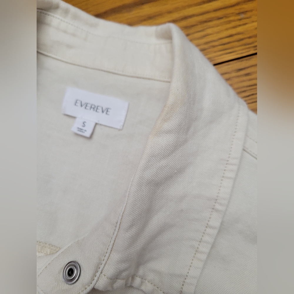 Evereve Frankie Stretch Linen Cropped Shacket Natural Cream Size Small - Picture 14 of 14